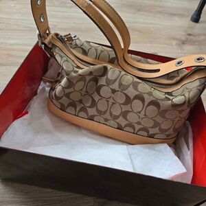 Coach Signature Shoulder Bag in Brown and Tan